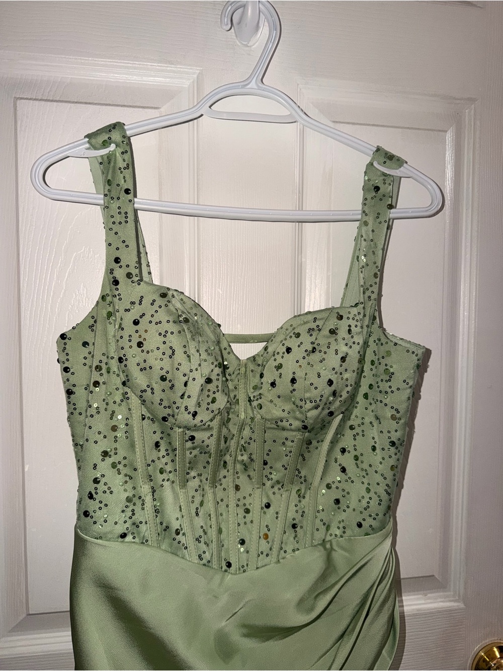 Women's Light Green Embellished Prom Dress - Gently Used
